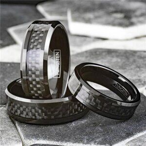 Men's Wedding Band Rings Black Carbon Fiber Inlay Wedding Rings for Men & Women